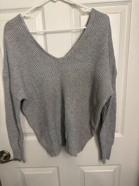 SHEIN Light Gray V-Neck Knit Sweater